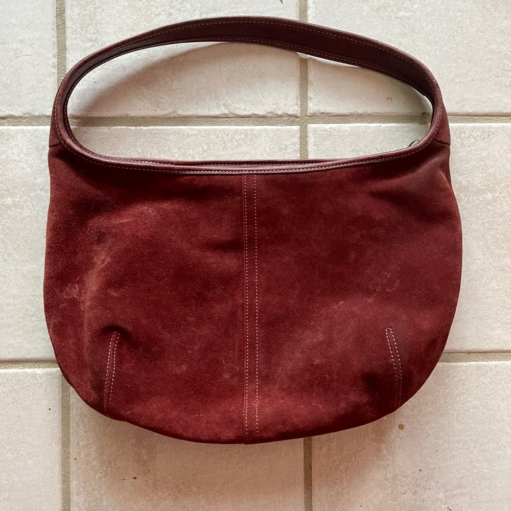 Coach Burgundy Suede Leather Hobo Bag